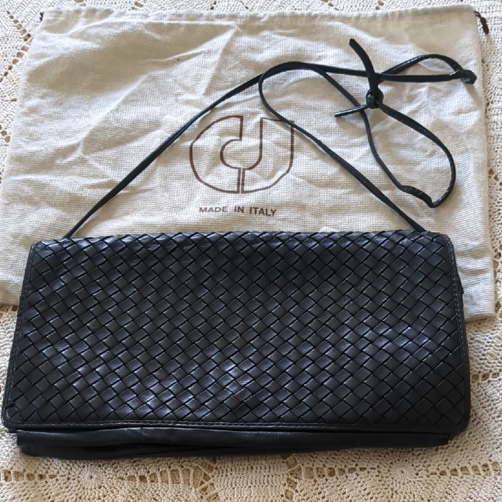 Charles Jourdan Black Woven Leather Crossbody Bag